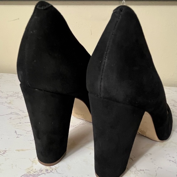 J Crew Factory Black Suede Thick 4 inch Heels Almond Toe Size 9 - Picture 6 of 8